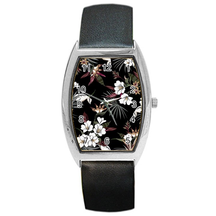 Beautiful Artistic Dark Tropical Pattern Barrel Style Metal Watch