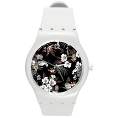 Beautiful Artistic Dark Tropical Pattern Round Plastic Sport Watch (m) by Vaneshart