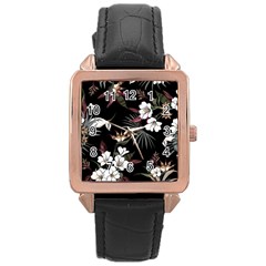 Beautiful Artistic Dark Tropical Pattern Rose Gold Leather Watch  by Vaneshart