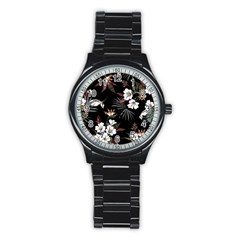 Beautiful Artistic Dark Tropical Pattern Stainless Steel Round Watch by Vaneshart