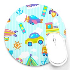 Transport Toy Seamless Pattern Round Mousepads by Vaneshart