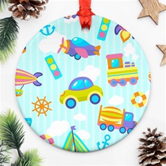 Transport Toy Seamless Pattern Ornament (round) by Vaneshart