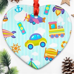 Transport Toy Seamless Pattern Ornament (heart) by Vaneshart