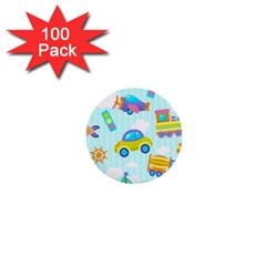 Transport Toy Seamless Pattern 1  Mini Buttons (100 Pack)  by Vaneshart