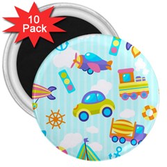 Transport Toy Seamless Pattern 3  Magnets (10 Pack)  by Vaneshart