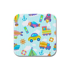 Transport Toy Seamless Pattern Rubber Square Coaster (4 Pack)  by Vaneshart