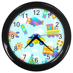 Transport Toy Seamless Pattern Wall Clock (black) by Vaneshart