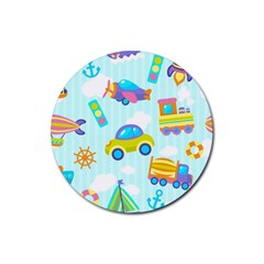 Transport Toy Seamless Pattern Rubber Coaster (round)  by Vaneshart