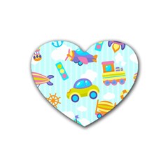 Transport Toy Seamless Pattern Rubber Coaster (heart)  by Vaneshart