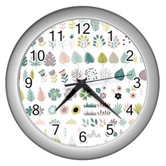 Cute Flowers Plants Big Collection Wall Clock (silver) by Vaneshart