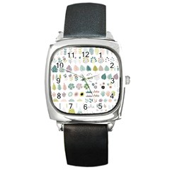 Cute Flowers Plants Big Collection Square Metal Watch by Vaneshart