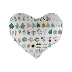 Cute Flowers Plants Big Collection Standard 16  Premium Flano Heart Shape Cushions by Vaneshart