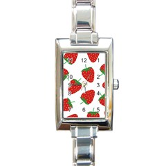 Seamless Pattern Fresh Strawberry Rectangle Italian Charm Watch by Vaneshart