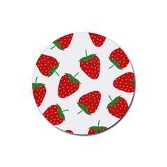 Seamless Pattern Fresh Strawberry Rubber Coaster (round)  by Vaneshart