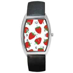 Seamless Pattern Fresh Strawberry Barrel Style Metal Watch by Vaneshart