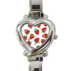 Seamless Pattern Fresh Strawberry Heart Italian Charm Watch by Vaneshart