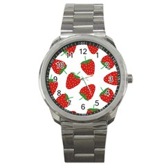 Seamless Pattern Fresh Strawberry Sport Metal Watch by Vaneshart