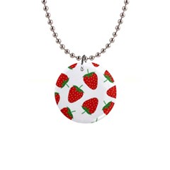 Seamless Pattern Fresh Strawberry 1  Button Necklace by Vaneshart