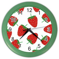 Seamless Pattern Fresh Strawberry Color Wall Clock by Vaneshart