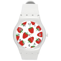 Seamless Pattern Fresh Strawberry Round Plastic Sport Watch (m) by Vaneshart