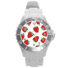 Seamless Pattern Fresh Strawberry Round Plastic Sport Watch (l) by Vaneshart