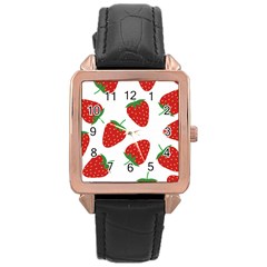 Seamless Pattern Fresh Strawberry Rose Gold Leather Watch  by Vaneshart