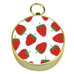 Seamless Pattern Fresh Strawberry Gold Compasses Front