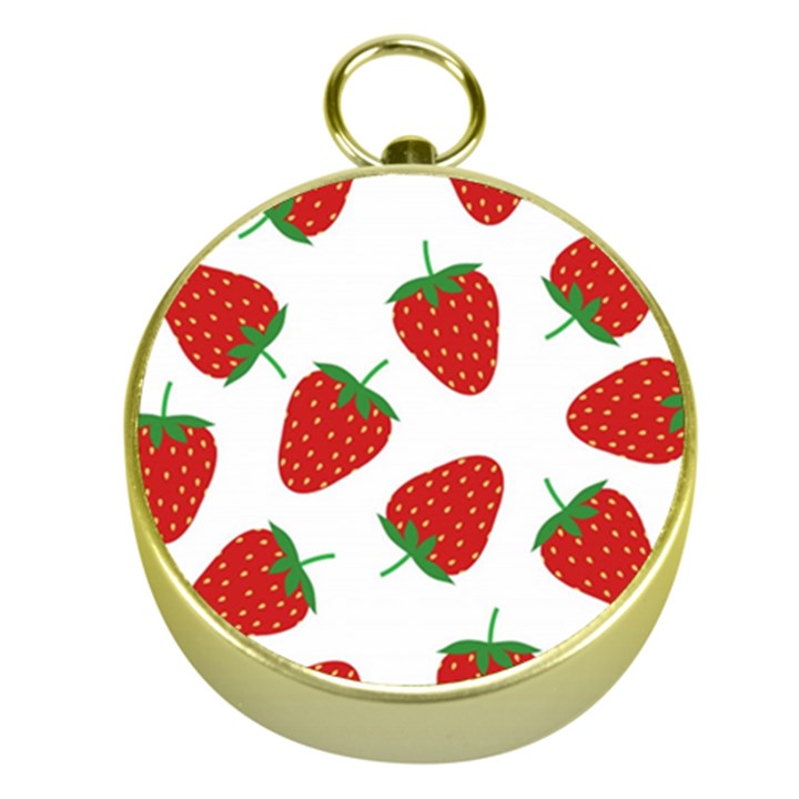 Seamless Pattern Fresh Strawberry Gold Compasses