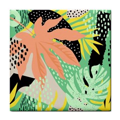 Abstract Seamless Pattern With Tropical Leaves Hand Draw Texture Vector Tile Coaster by Vaneshart