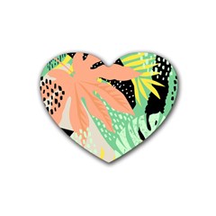 Abstract Seamless Pattern With Tropical Leaves Hand Draw Texture Vector Rubber Coaster (heart)  by Vaneshart