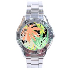 Abstract Seamless Pattern With Tropical Leaves Hand Draw Texture Vector Stainless Steel Analogue Watch by Vaneshart