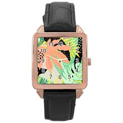 Abstract Seamless Pattern With Tropical Leaves Hand Draw Texture Vector Rose Gold Leather Watch  by Vaneshart