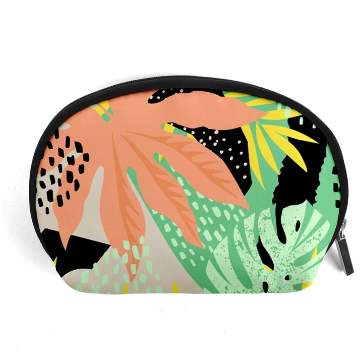 Abstract Seamless Pattern With Tropical Leaves Hand Draw Texture Vector Accessory Pouch (Large)