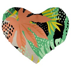 Abstract Seamless Pattern With Tropical Leaves Hand Draw Texture Vector Large 19  Premium Flano Heart Shape Cushions by Vaneshart