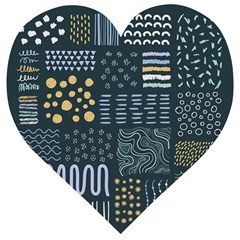 Mixed Background Patterns Wooden Puzzle Heart