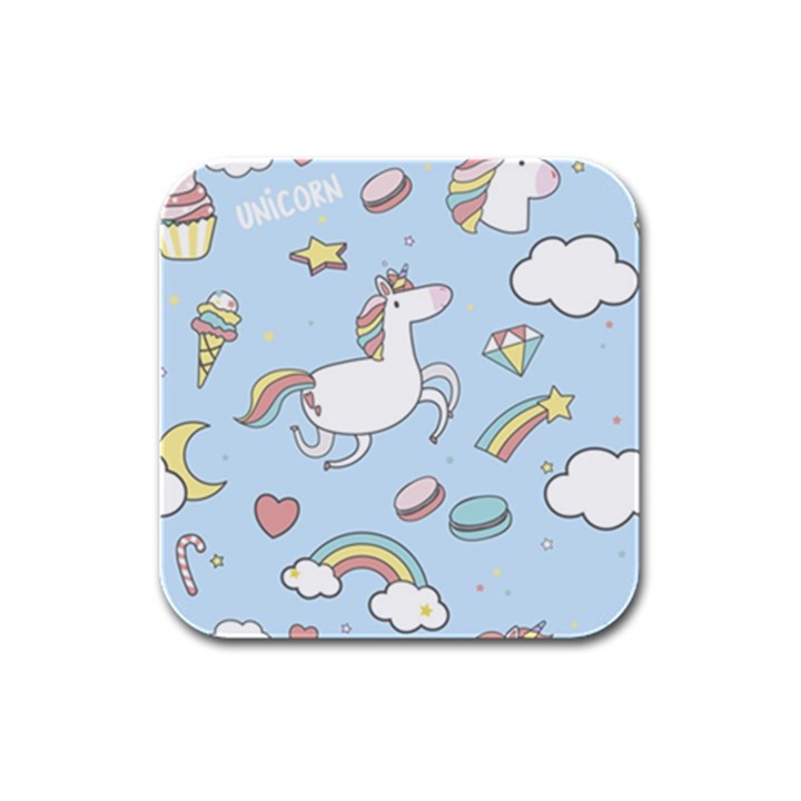 Unicorn Seamless Pattern Background Vector Rubber Square Coaster (4 pack) 