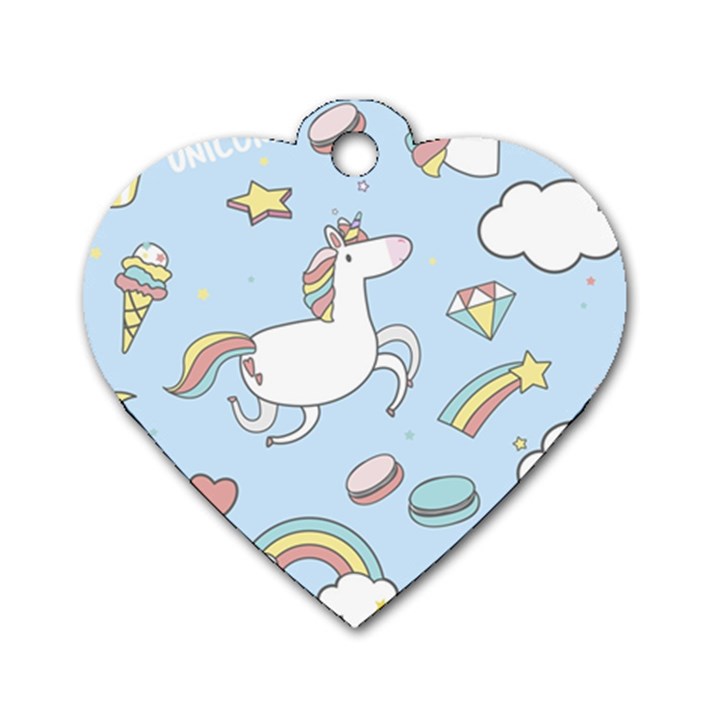 Unicorn Seamless Pattern Background Vector Dog Tag Heart (One Side)