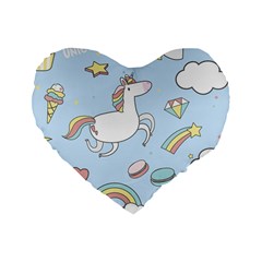 Unicorn Seamless Pattern Background Vector Standard 16  Premium Flano Heart Shape Cushions by Sobalvarro