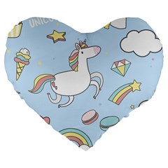 Unicorn Seamless Pattern Background Vector Large 19  Premium Flano Heart Shape Cushions by Sobalvarro