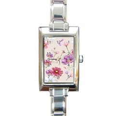 Vector Hand Drawn Cosmos Flower Pattern Rectangle Italian Charm Watch by Sobalvarro