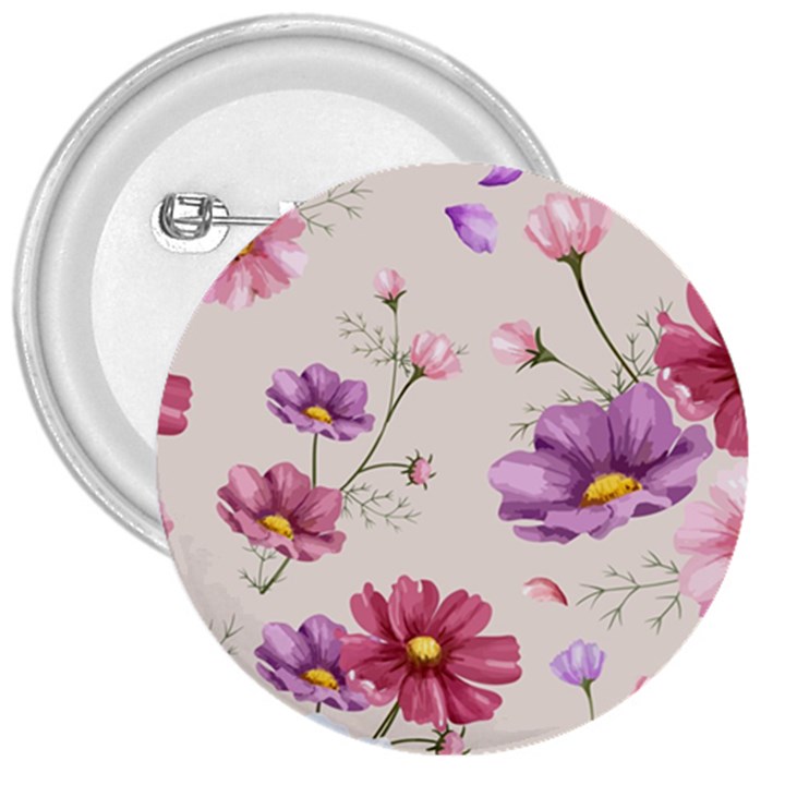 Vector Hand Drawn Cosmos Flower Pattern 3  Buttons