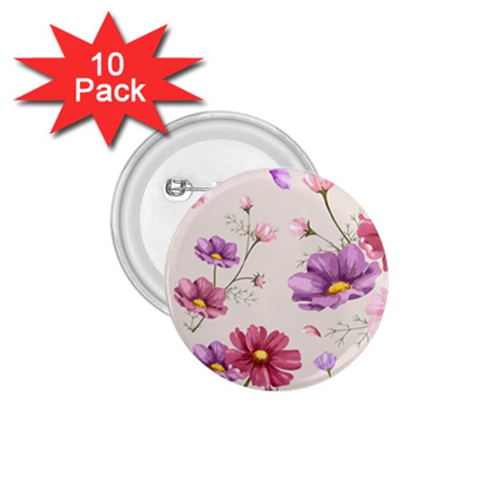 Vector Hand Drawn Cosmos Flower Pattern 1.75  Buttons (10 pack)