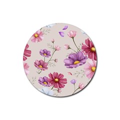 Vector Hand Drawn Cosmos Flower Pattern Rubber Coaster (round)  by Sobalvarro