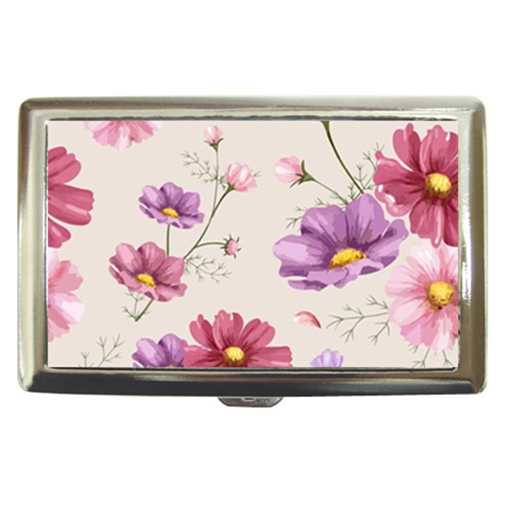 Vector Hand Drawn Cosmos Flower Pattern Cigarette Money Case