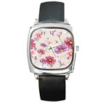 Vector Hand Drawn Cosmos Flower Pattern Square Metal Watch Front