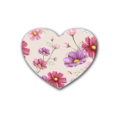 Vector Hand Drawn Cosmos Flower Pattern Heart Coaster (4 Pack)  by Sobalvarro