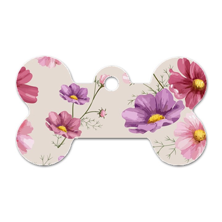 Vector Hand Drawn Cosmos Flower Pattern Dog Tag Bone (One Side)