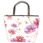 Vector Hand Drawn Cosmos Flower Pattern Bucket Bag Front