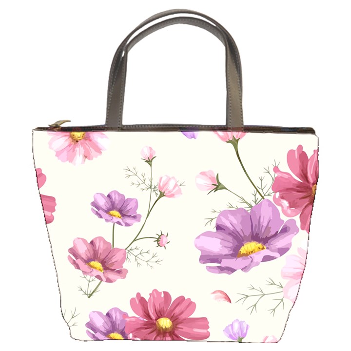 Vector Hand Drawn Cosmos Flower Pattern Bucket Bag