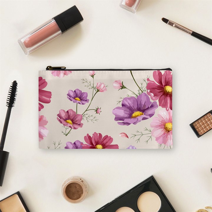 Vector Hand Drawn Cosmos Flower Pattern Cosmetic Bag (Small)